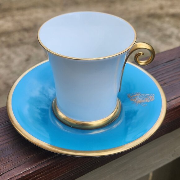 Herend Other - Herend Blue Butterfly Coffee Chocolate Gold Spiral Handle Cup and Saucer Set